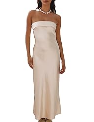 Realtix Satin Silk Backless Tube Tops Maxi Dress