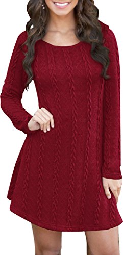 Women Winter Soft Slim Fit Knitted Long Sleeve Sweat Dress Pullover Tunics Sweater Red M