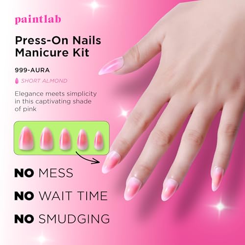 PaintLab Press-On Nails Manicure Kit, 999 Aura Almond, 24-Piece Set, Long-Lasting Fake Nails with Glue, File, Prep Pad & Cuticle Stick - Image 2