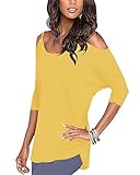 Styleword Women's Three-quarter Sleeves Off Shoulder Casual Shirt Tops(Yellow,L)