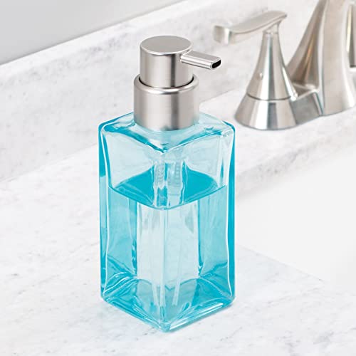 mDesign Glass Refillable Foaming Hand Soap Dispenser Modern Square Pump Bottle for Bathroom