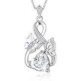 AulanRose Gold Jewelry for Women Wife Infinity Necklace 18K White Gold Plated Dainty Butterfly Pendant with Heart Birthstone - Anniversary Necklaces for Women Birthday Gift Ideas Present for Girlfriend Mom Daughter