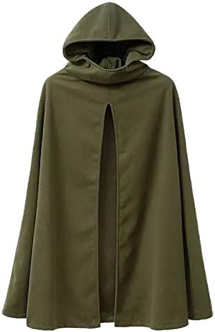 Hunleathy Women's Classic Hooded Cape Warm Split Front Cloak Coat Army-Green Size 2XL