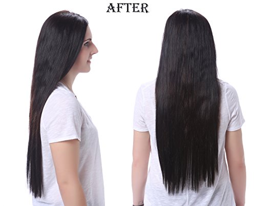 OneDor 24" Straight Full Head Clip in Synthetic Hair Extensions 7pcs 140g (1B-off Black)