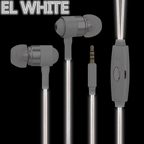 Dairle M14EL Deep Bass Sound In-Ear Headphone Earphones with Microphone for Cell Phone, LED Flashing Lights (WHITE) Syncs with the Beats of your Music