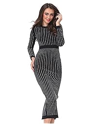 UONBOX Vestido de manga larga para mujer con diamantes de imitación adornados para cóctel, medianoche, vendaje