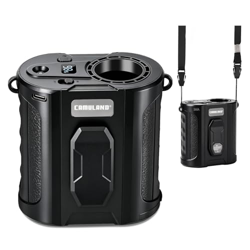 CAMULAND Ventilador de Cintura Recargable 16000mAh, 5 Velocidades con Clip para Cinturón, Linterna LED y Banco de Energía, Multifunción para Construcción, Camping, Jardinería y Exteriores, 9*6*9,5 cm | Clip Cinturón, Linterna LED, Banco de Energía 16000mAh, Portátil Obra, Camping, Jardín, Exterior, 9x6x9.5cm, Manos Libres