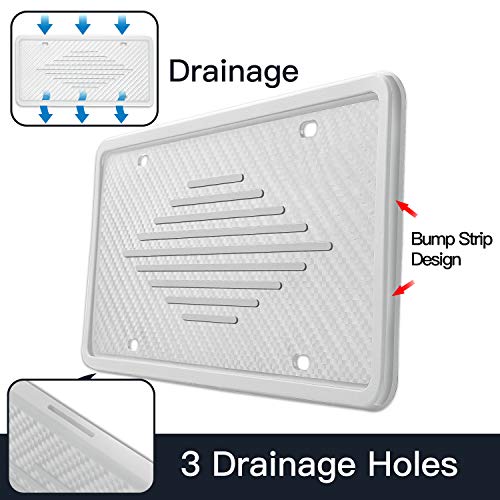 Intermerge Silicone License Plate Frame Holders Rust-Proof/Rattle-Proof/Weather-Proof with Drainage Holes Universal American Car Licenses Plate Covers (White)