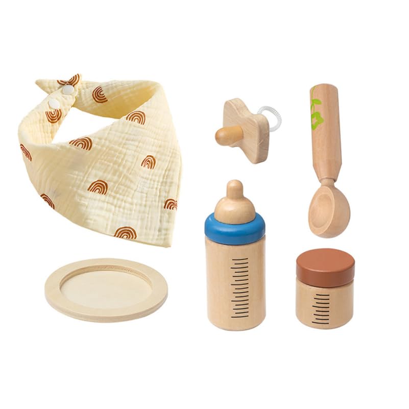 ibasenice Wooden Doll Feeding Set for Toddlers Educational Pretend Play Bottle Feeding Toy with Accessories Enhancing Motor Skills and Roleplay