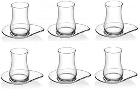 LAV Set of 12 Tea glasses cups and saucers 5.75 oz for Turkish Mint Herbal Tea and Coffee Latte Cappucino Espresso Hot and Cold Drinks Glassware Dishwasher Safe Made in Turkey (EVA301, 12)