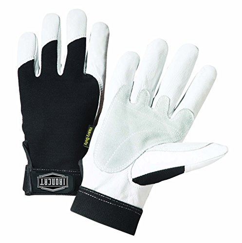 IRONCAT86550 Heavy-Duty Goatskin Palm Gloves – [1 Pair] X-Large, Reinforced Palm and Thumb, Spandex Back, Hook and Loop Elastic Wrist, White, 2 Count (Pack of 1)