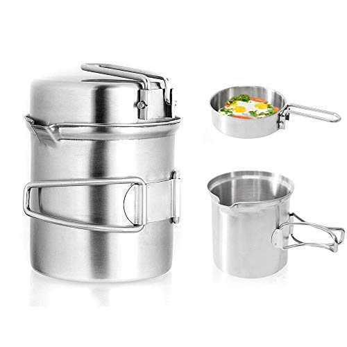 Qunlei Camping Cookware Mess Kit, Stainless Steel Complete Lightweight Folding Kit for Camping Hiking & Backpacking for 1-2 Adult