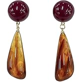 Vintage Brown Geometric Dangle Earrings for Women - Chunky Teardrop & Oval Resin Discs, Lightweight Hypoallergenic Statement Studs