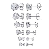 FIBO STEEL Stainless Steel Womens Stud Earrings Cubic Zirconia Inlaid,3mm-8mm 6 Pairs