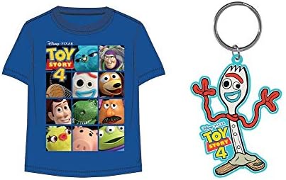 Disney Pixar Toy Story 4 Characters Boys Blue Tee Shirt and Forky Keychain