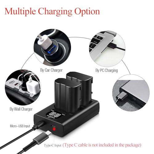 ENEGON EN-EL15C Batería 1900mAh para Nikon ZF, Z5, Z6,Z6 II/III, Z7, Z8; D7500, D7000, D7100, D7200, D500, D600, D610, D750, D780, D800, D810, D800E, D810A, D850 Cámara réflex Digital.