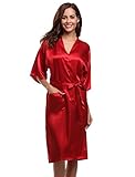 Aibrou Women's Kimono Robe Dressing Gown Long Classic Satin Wedding Nightwear