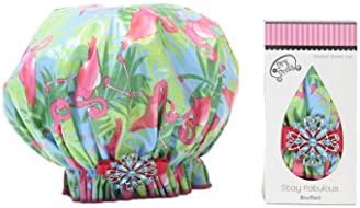Designer Shower Cap - Washable, Reusable - Large Bouffant With Vintage Jeweled Brooch (Single And Ready To Fla-mingle)