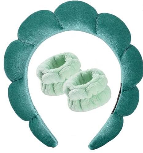 DRESHOW Spa Headband for Washing Face Wristband Set Sponge Soft Terry Cloth Makeup Skincare Non Slip Headband for Women