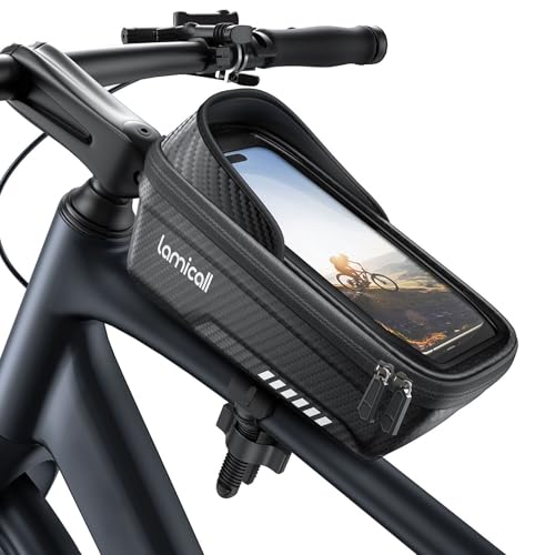 Lamicall 2-IN-1 Fahrradtasche Rahmen, Rahmentasche Fahrrad - [1S Schnellspanner] Wasserdichte Lenkertasche Fahrrad für 20-40mm Rahmen&Lenker, 1,3L Han