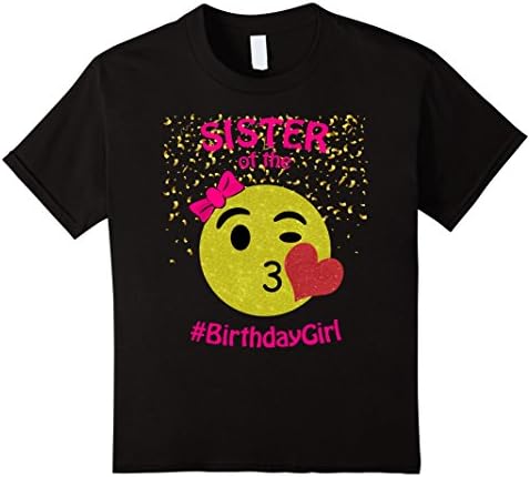 Kids Emoji Sister of the Birthday Girl Pink Letters Shirt 4 Black