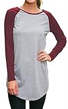 Halife Women's Crewneck Raglan Sleeve Long T-shirt Tunics Tops (L, Wine Red)