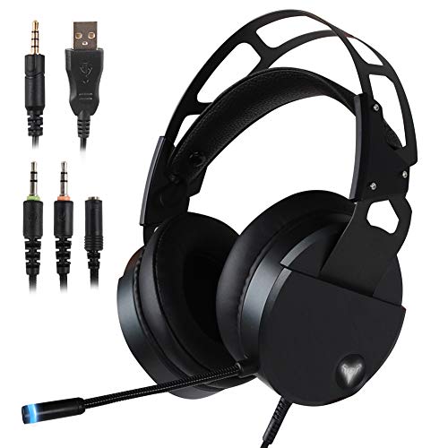 WYJP Stereo Gaming Headset for PS4 Xbox One, USB PC Gaming Headphone with Crystal Clear Sound, LED Lights & Noise-canceling Microphone for Laptop, Mac, iPad, Computer, Smartphones WYJP Stereo Gaming Headset for PS4 Xbox One, USB PC Gaming Headphone with Crystal Clear Sound, LED Lights & Noise-canceling Microphone for Laptop, Mac, iPad, Computer, Smartphones