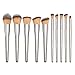 FIXBODY Makeup Brush Sets - 10 PCS Wood Handle Soft Synthetic fiber hair Kabuki Powder Blush Liquid Eyeliner Eyeshadow Lip Eyebrow Brush (Silver)