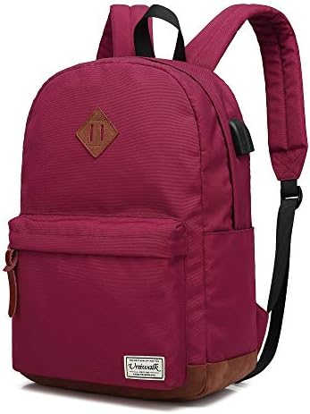 College Backpack, Water-resistent Laptop Backpack with USB Charging Port & Headphone Adapter for Men & Women Slim Anti-Theft Travel Bookbags Fits up to 14'' Computer 15'' Macbook - Red