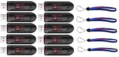 SanDisk 32GB Glide 3.0 CZ600 (10 Pack) 32GB USB Flash Drive Flash Drive Jump Drive Pen Drive High Performance - with (5) Everything But Stromboli (tm) Lanyard