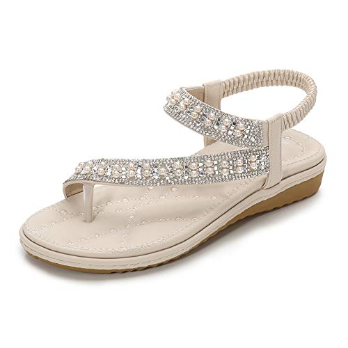 Meeshine Women's Casual Slingback Summer Beach Thong Flat Sandal(7 B(M) US,Beige 04) - Thumbnail 7