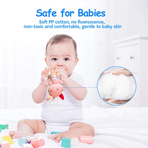 EASICUTI Baby Soft Plush Rattle Teether Set, Infant Stroller Car Seat Musical Hanging Rattles Teethers Toys, Early Development Handbells Baby Toys, Sensory Gift for 3, 6, 9, 12 Month Newborn-3 PCS - Thumbnail 2