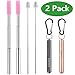 Collapsible Reusable Portable Straws - Telescopic Metal Stainless Steel Straw - Eco Friendly Drinking Straw with Aluminum Case and Cleaning Brush - Bonus 2 Silicone Tips and Keychain - 2 Pack