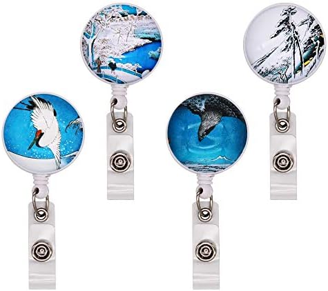 WOLUNWO Crystal Retractable Badge Holder Reel on ID Name Card Holders with 360° Alligator Swivel Clip 4 Pack Snow Scene Pattern Series (Snow Scene Pattern Series)