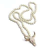 Yushen Bohemian Stone Bead Horn Pendant Long Necklace Jewelry Gifts