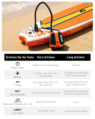 BAVIZZN Electric Sup Pump Battery 22 PSI Paddle Board Pump 12 V DC Type C Connection Inflator & Deflator 76.96 WH for Paddle Board, Boat, Kayaks, Water Sports