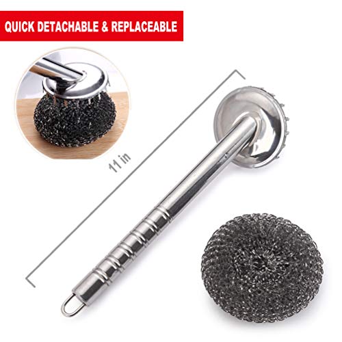 LitLife Travel Grill Scraper BBQ Brush - Safe Bristle Free Stainless Steel Barbecue Grill Tools Cleaner Brush with Steel Wool Scrubbers for Porcelain/Weber Gas/Charcoal Grill