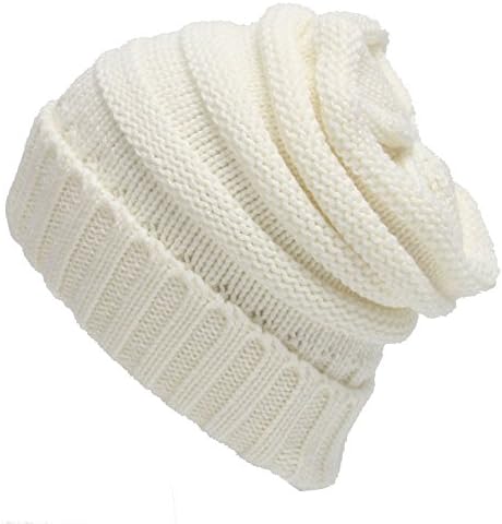 YEAHTOPE Unisex Trendy Beanie Warm Chunky Soft Cable Knit Slouchy Skull Hat (White)
