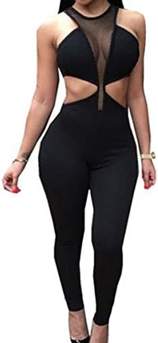 Wuxh Women's Sexy One Piece See Through Bodycon Clubwear Party Romper Jumpsuit
