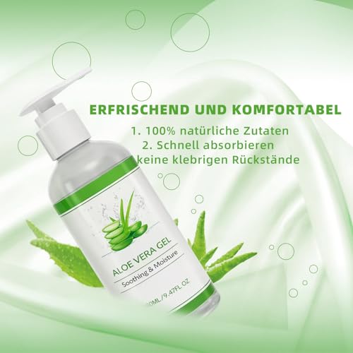 Aloe Vera Gel 280 ml - Aloe Vera Gel 100% Organic for Face, Natural, Soothing and Nourishing Moisturising Cream After Sun, for Face, Hair and Body