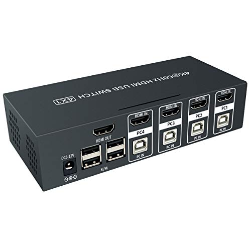4 Port KVM Switch HDMI 2.0, Support Ultra HD 4k@60Hz, 3D, Hotkey Switch for Linux, Unix and Windows, 4 Input 1 Output with 4 USB Cables and HDMI Cables - Thumbnail 7