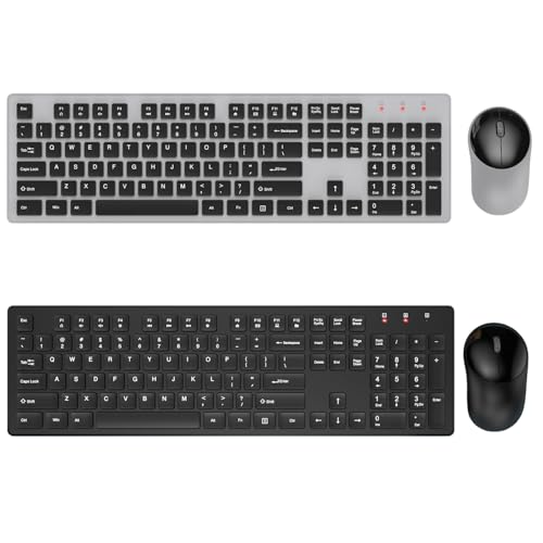 2 Pack Wireless Keyboard and Mouse, Trueque Silent 2.4GHz Cordless Full Size USB Mouse Combo, Long Battery Life, Lag-Free for Computer, Laptop, PC, Windows, Mac, Chrome OS