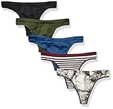 Amazon Brand - Mae Women's Seamless Thong, 5 pack,Charcoal Grey Tie Dye/Blak/Duffel Green/Deep Purple Tie Dye/Dark Denim,Small