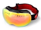 Lh Ski Goggles-OTG Spherical Frameless Goggles for Men Women Adult,Snowboard Eyewear Use Dual Uv Proof Lenses with Mirror Coating Anti-fog -Helmet Compatible with Extra Long Adjustable Strap[BLACK]