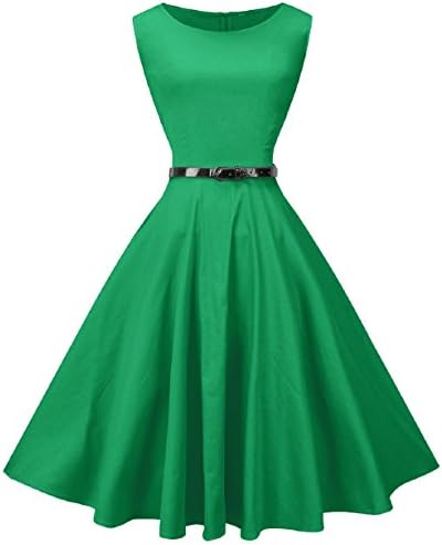 VOGVOG Women Boatneck Sleeveless Vintage Tea Cocktail Dress with Belt Size S-4XL