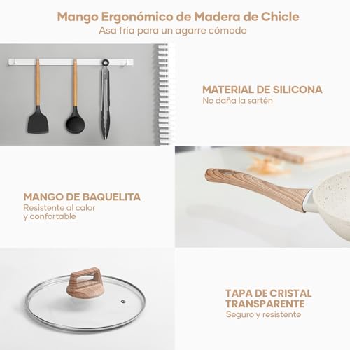 HEEDU Juego de 10 Ollas y Sartenes Antiadherentes, Batería de Cocina, Juego de Utensilios de Granito, Apto para Todas las Estufas, con Sartenes y Cacerolas (Blanco)