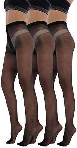 Women's Plus Size Tights 3packs 20 Denier Sheer to Waist T Crotch Run Risistance Nylons