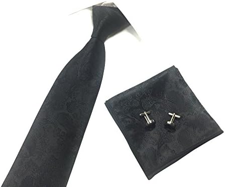Someties New Fashion Paisley Cashew Men's Necktie &amp; Pocket Square &amp; Cuff Links Set(black)