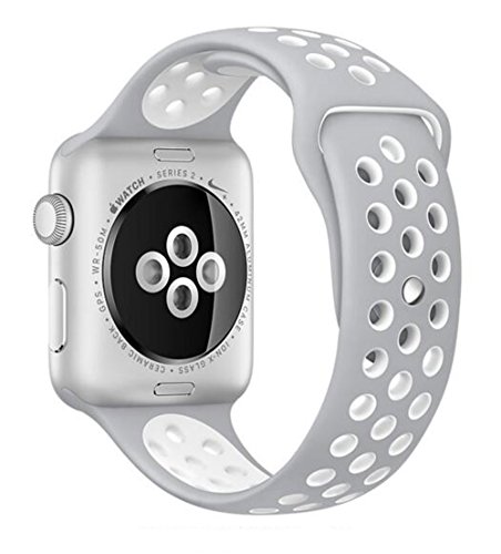 fZoe Apple Watch Band 42mm Soft Silicone Replacement Sport Nike Bands for iWatch Series 2 Clasp Strap - M/L Size - Silver&White