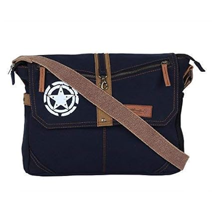 Almolfa Unisex Cotton and Canvas Laptop Messenger Bag(Navy Blue)